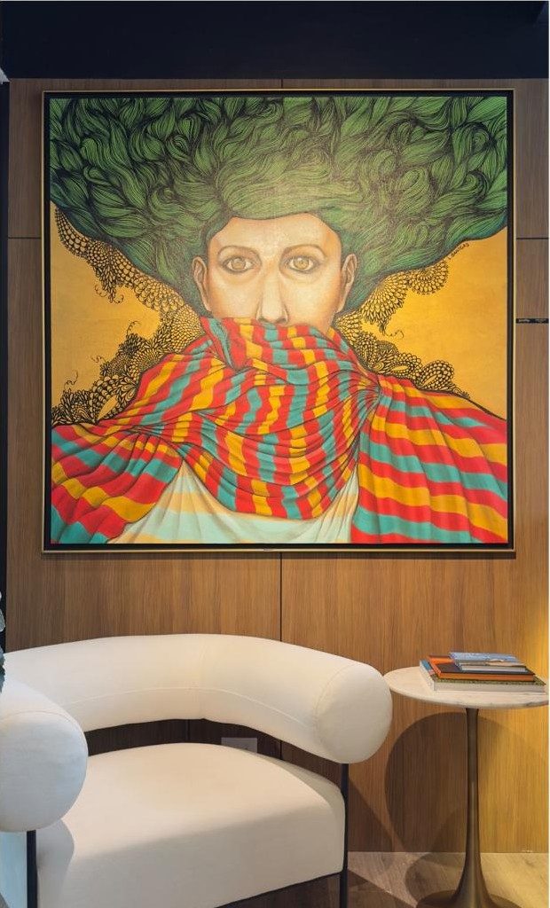 Leticia Banegas, Divine Psiqui, hanging above the curved armchair in reception